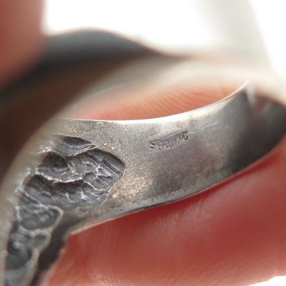 925 Sterling Silver Vintage Modernist Claw Oxidized Ring Size 7