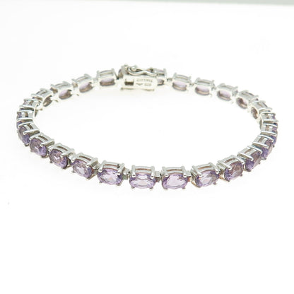 925 Sterling Silver Vintage Real Amethyst Gemstone Tennis Link Bracelet 7.25"