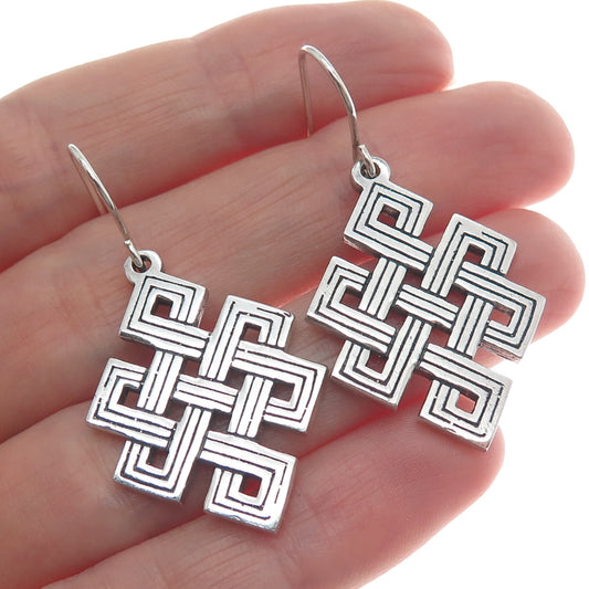 925 Sterling Silver Vintage Celtic Knot Oxidized Dangle Earrings