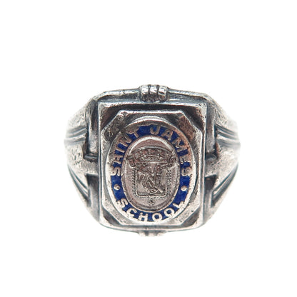 SK & F 925 Sterling Silver Antique Enamel St. James School Oxidized Ring Size 4