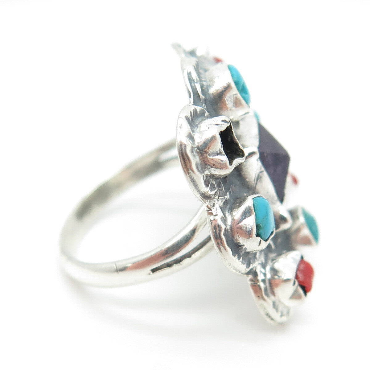 925 Sterling Silver Vintage Mexico Multi-Gem Ring Size 6.25 (missing 1 stone)