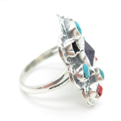 925 Sterling Silver Vintage Mexico Multi-Gem Ring Size 6.25 (missing 1 stone)