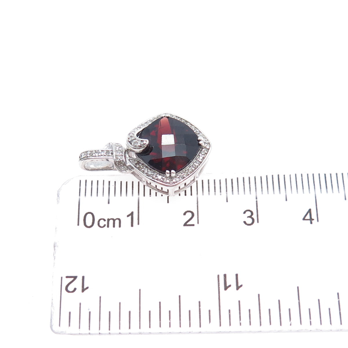 925 Sterling Silver Real Round-Cut Diamond & Red Garnet Mini Charm Pendant
