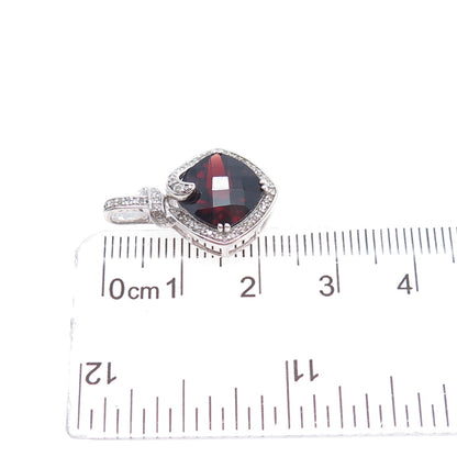 925 Sterling Silver Real Round-Cut Diamond & Red Garnet Mini Charm Pendant