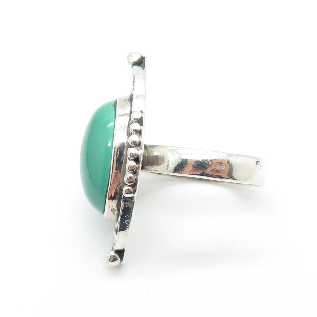 925 Sterling Silver Vintage Real Malachite Granulated Ring Size 6.25
