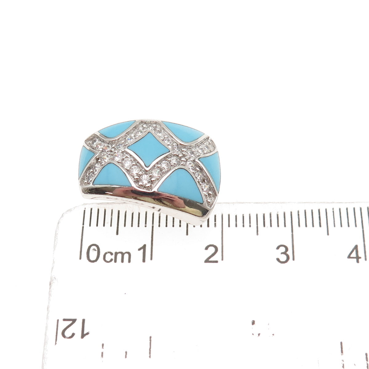 Eric Grossbardt Sterling Silver Real Turquoise & C Z Mini Slide Charm Pendant