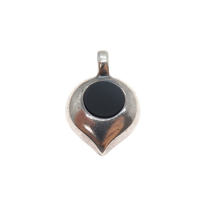 925 Sterling Silver Vintage Israel Real Black Onyx Modernist Petal Mini Pendant