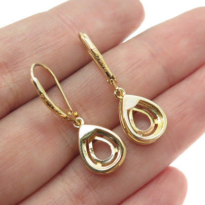 925 Sterling Silver Gold Plated Real Round-Cut Diamond Teardrop Dangle Earrings