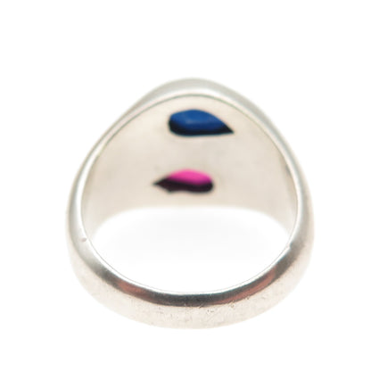 925 Sterling Silver Vintage Lab-Created Ruby & Sapphire Modernist Ring Size 5