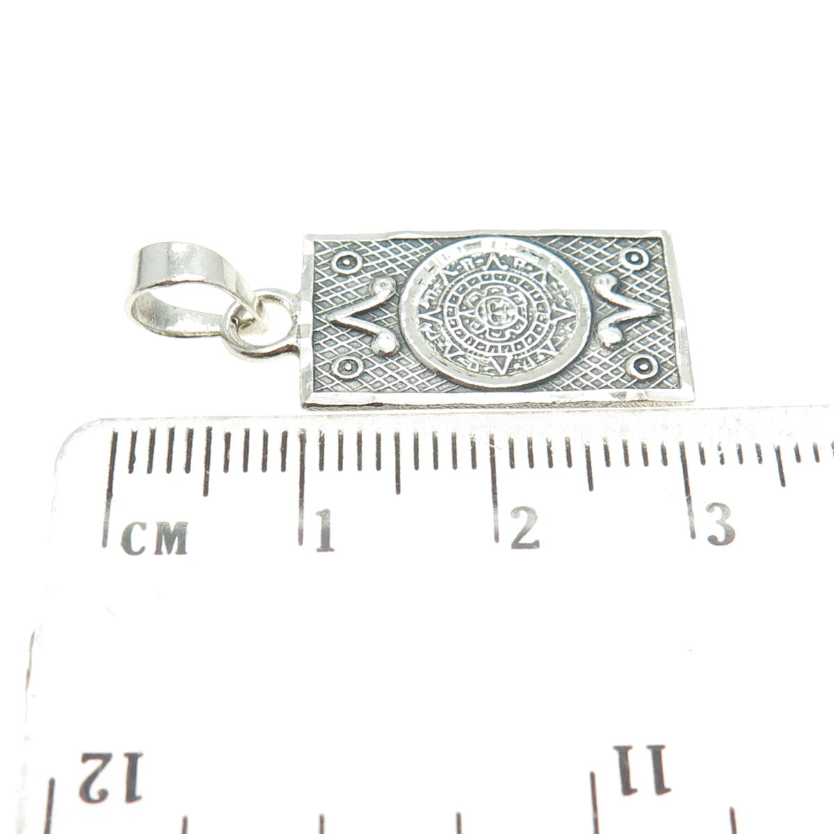 JEM 925 Sterling Silver Vintage Mayan Calendar Oxidized Bar Pendant