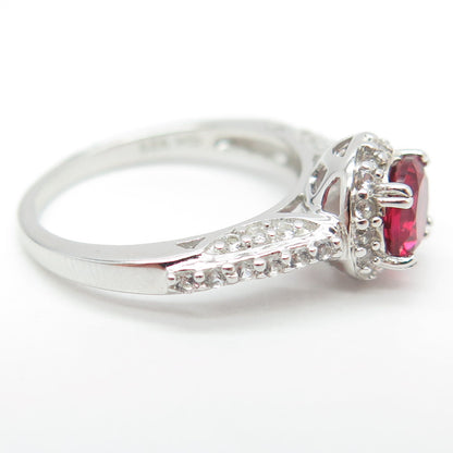 925 Sterling Silver White & Red C Z Ring Size 6