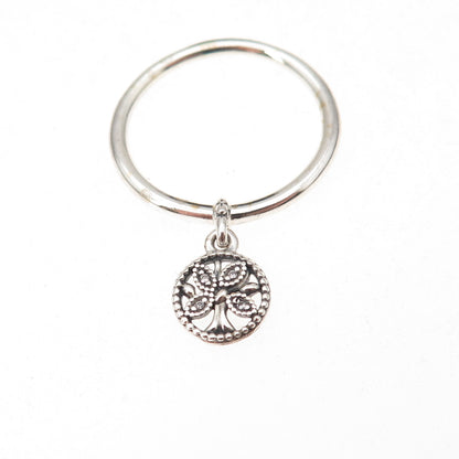 Pandora 925 Sterling Silver Round-Cut C Z Tree of Life Dangle Charm Ring Size 6