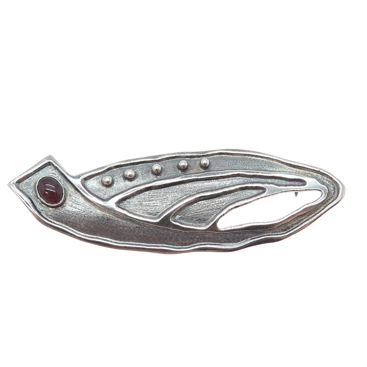 925 Sterling Silver Vintage Real Tourmaline Modernist Floral Oxidized Pin Brooch