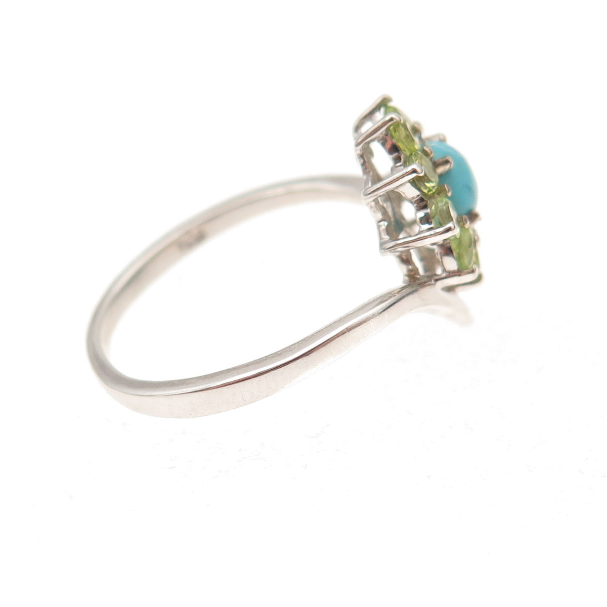 Chuck Clemency 925 Sterling Silver Real Turquoise Peridot Floral Ring Size 8.25
