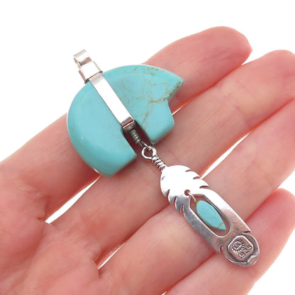 Sundancer Sterling Silver Vintage Southwestern Turquoise Bear & Feather Pendant