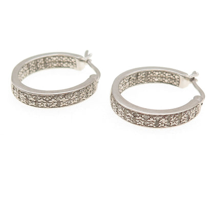 DEE BERKLE 925 Sterling Silver Real Round-Cut Diamond In & Out Hoop Earrings