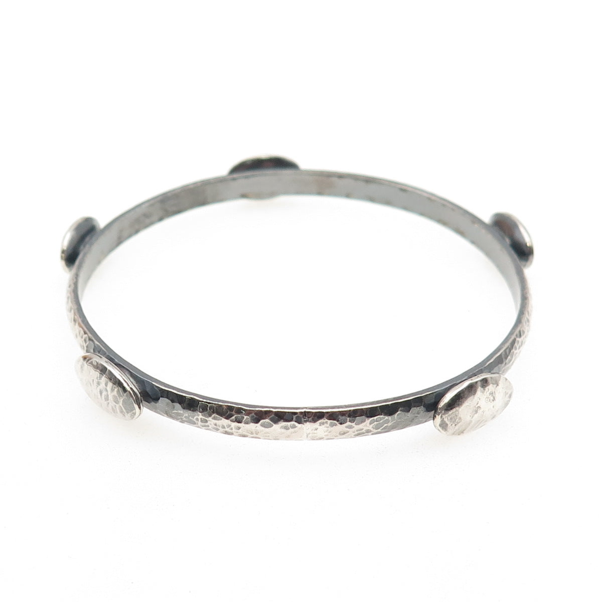 925 Sterling Vintage Modernist Station Hammered Oxidized Bangle Bracelet 8"
