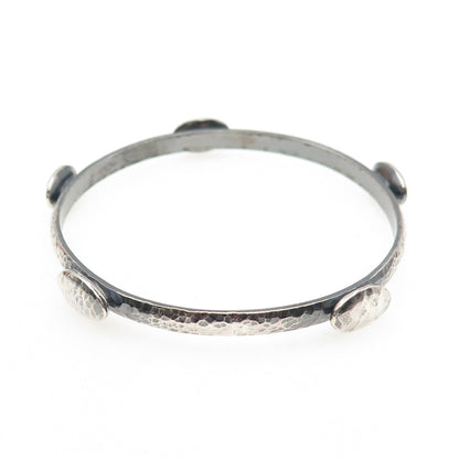 925 Sterling Vintage Modernist Station Hammered Oxidized Bangle Bracelet 8"