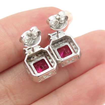 925 Sterling Silver Round & Princess-Cut White Pink C Z Earrings