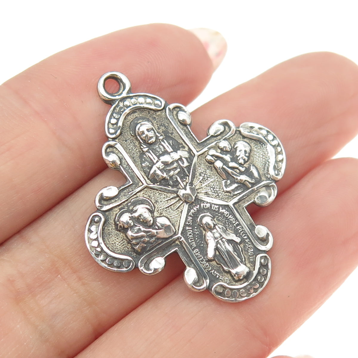 ANN GALE 925 Sterling Silver Antique Art Deco Four Way Cross Religious Pendant