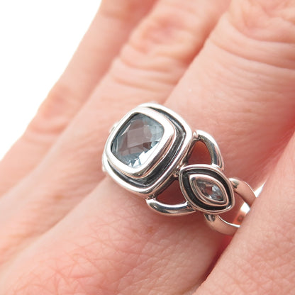 ROSS SIMONS 925 Sterling Silver Vintage Real Blue Topaz Oxidized Ring Size 8