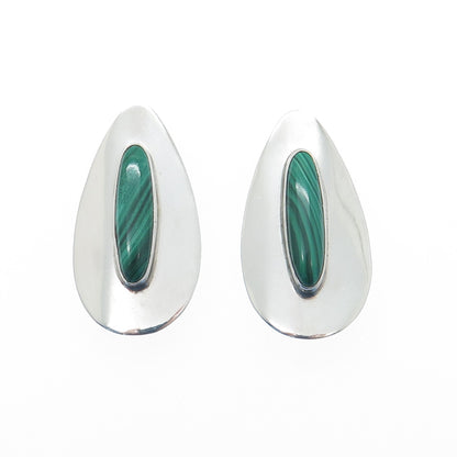 JIMMY PATTERSON NAVAJO Old Pawn 925 Sterling Vintage Malachite Clip On Earrings