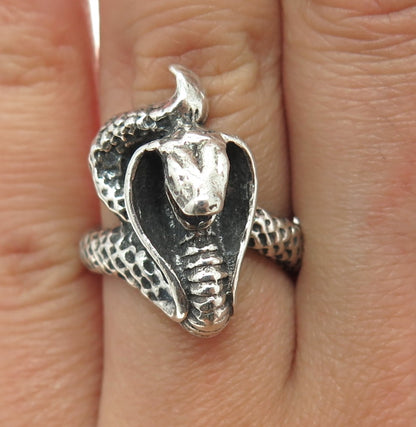 925 Sterling Silver Vintage Cobra Snake Ring Size 6.5