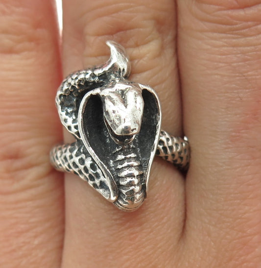 925 Sterling Silver Vintage Cobra Snake Ring Size 6.5