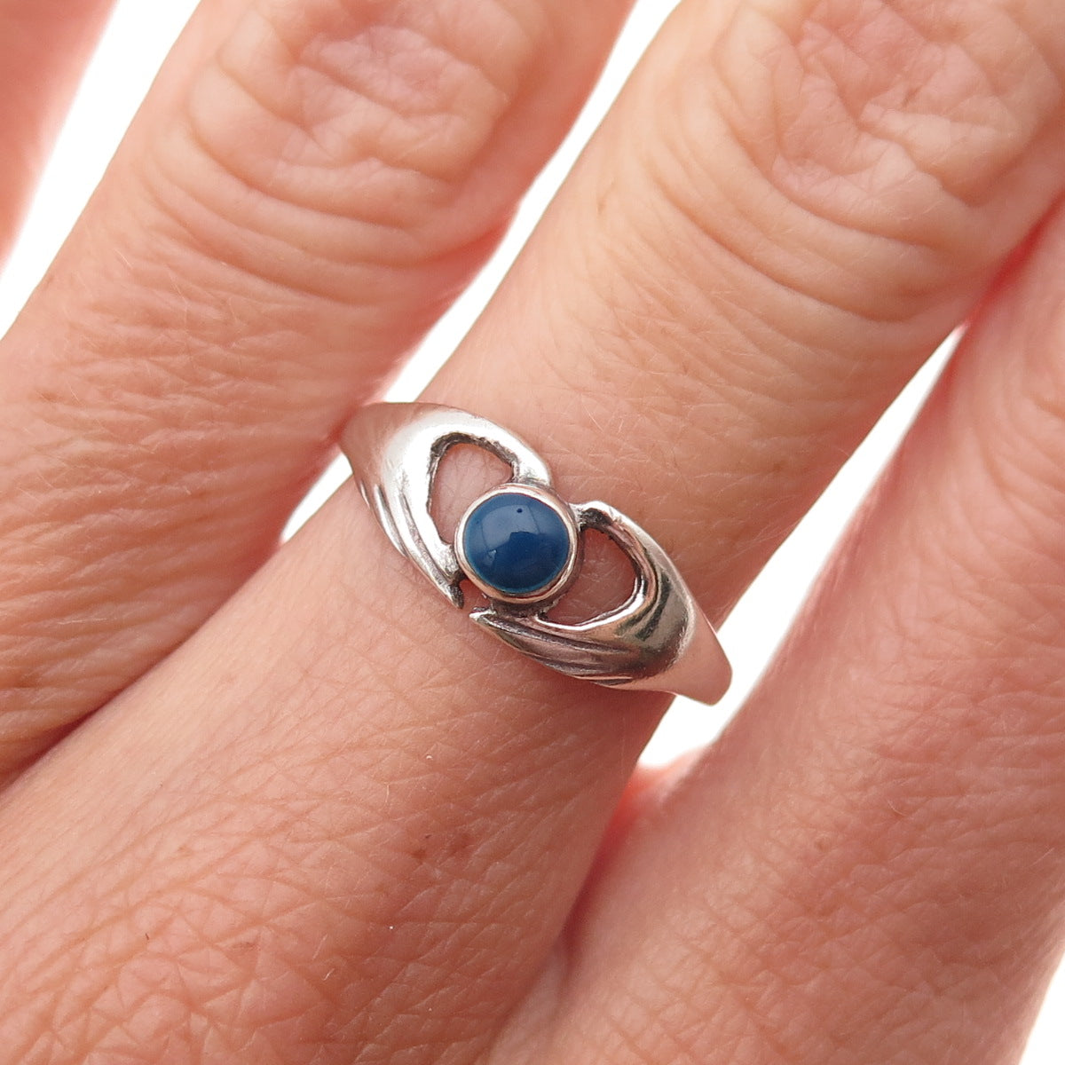 925 Sterling Silver Vintage Enamel Irish Claddagh Oxidized Ring Size 6.75