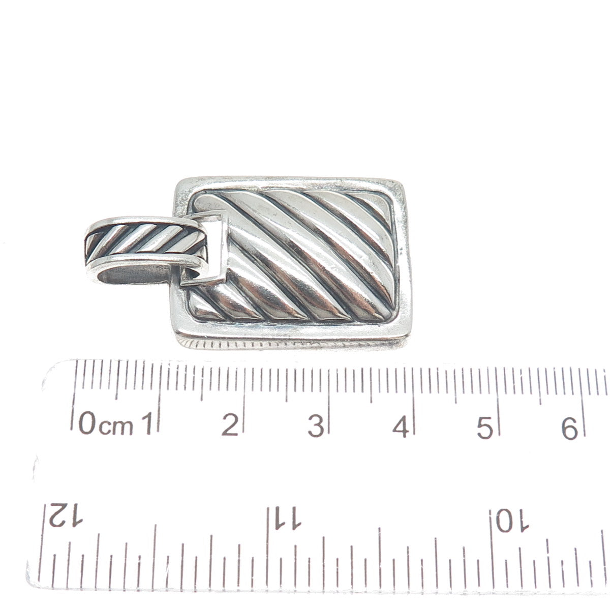 SIDNEY EVAN 925 Sterling Silver Vintage Modernist Ribbed Oxidized Pendant