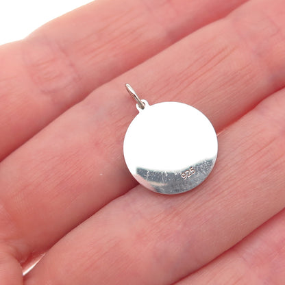925 Sterling Silver Turquoise Enamel USA Map Round Tag Mini Charm Pendant
