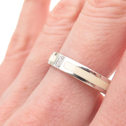 925 Sterling Silver Enamel Round-Cut C Z Band Ring Size 10