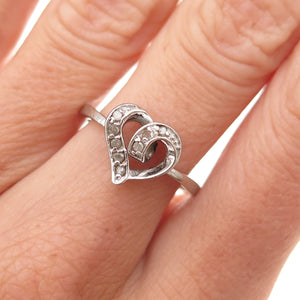 Charles Winston 925 Sterling Silver Real Round-Cut Diamond Heart Ring Size 7