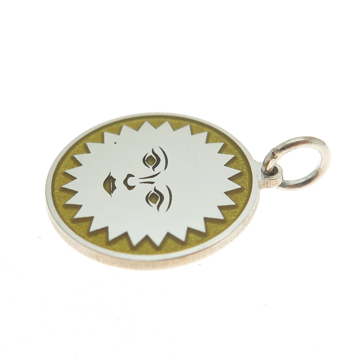 925 Sterling Silver Yellow Enamel Sun Face Emoji Minimalist Charm Pendant