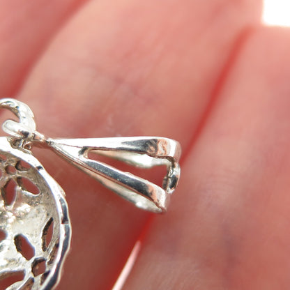 925 Sterling Silver Vintage Flower Heart Charm Pendant