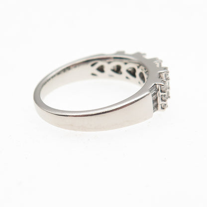 925 Sterling Silver Round & Emerald-Cut C Z Ring Size 6.5