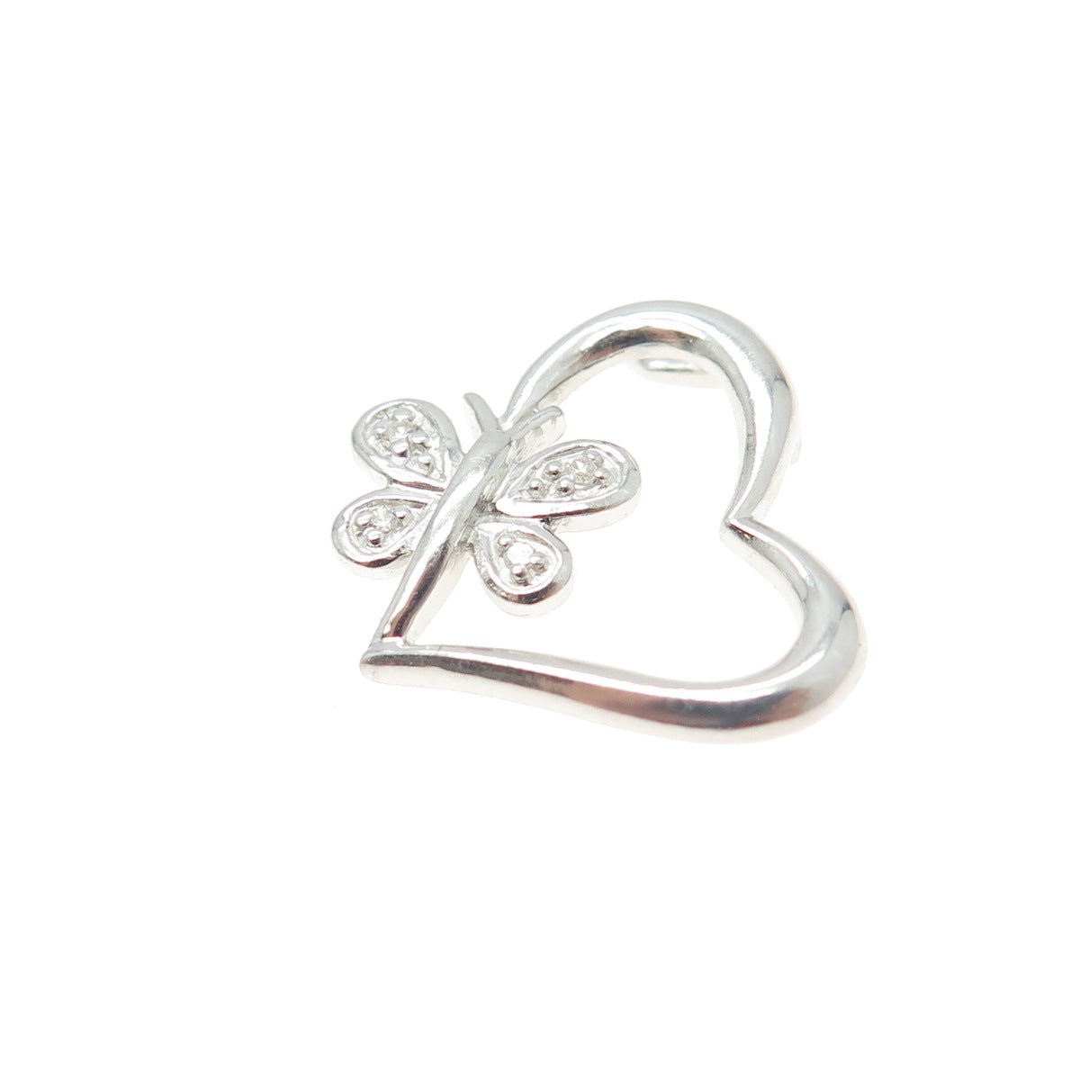 HAN 925 Sterling Silver C Z Butterfly Open Heart Slide Pendant