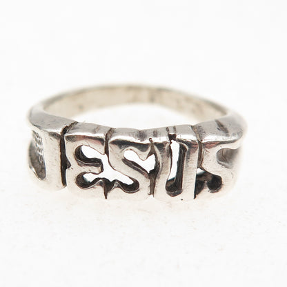 925 Sterling Silver Vintage Jesus Oxidized Name Ring Size 4.75