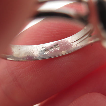 925 Sterling Silver Vintage Real Cabochon Carnelian Oxidized Ring Size 6