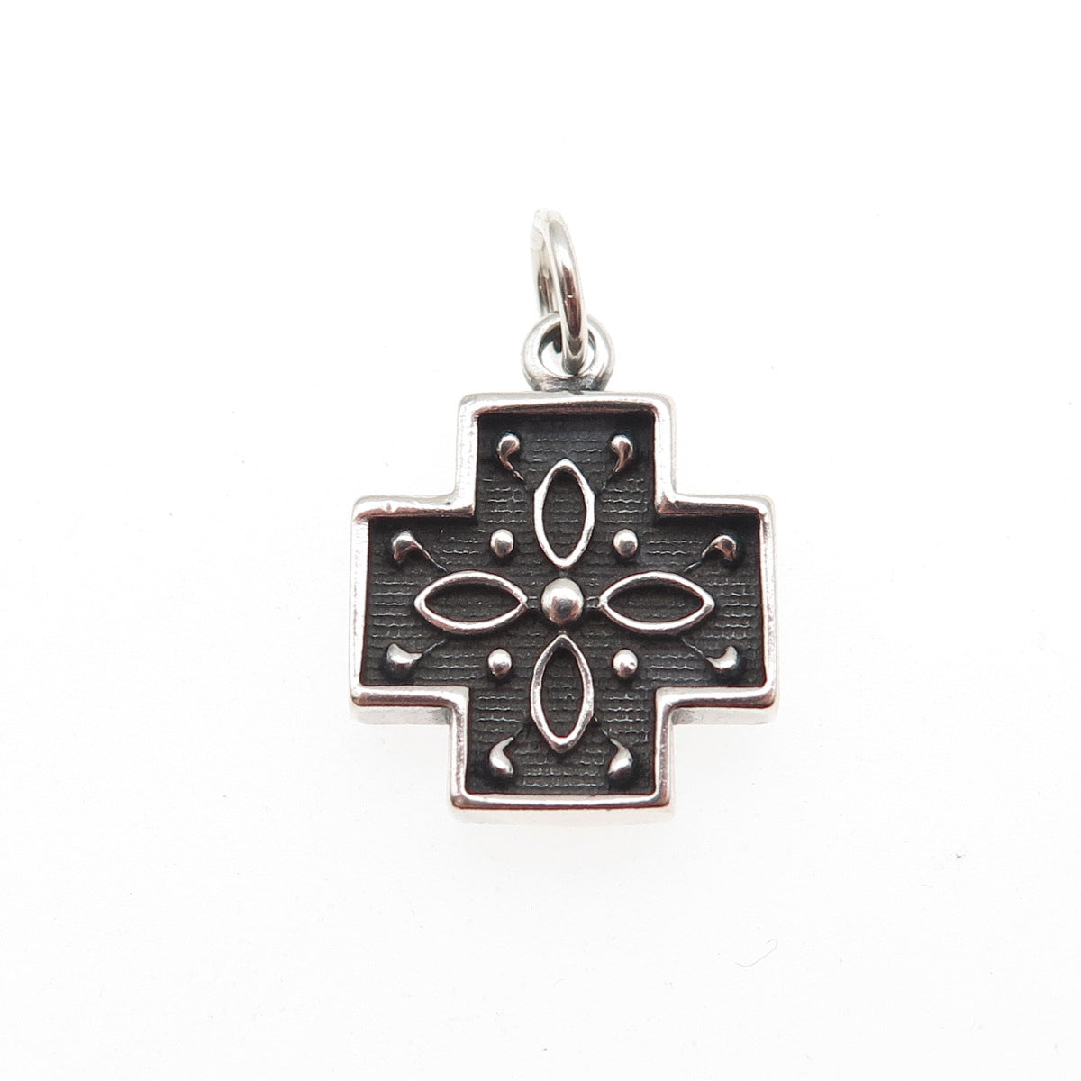 925 Sterling Silver Vintage Floral Cross Oxidized Mini Charm Pendant