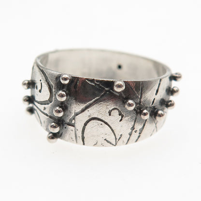 925 Sterling Silver Vintage Modernist Beaded Oxidized Ring Size 8.5