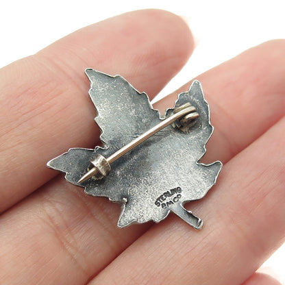 BMCO 925 Sterling Silver Antique Colorful Enamel Maple Leaf Pin Brooch