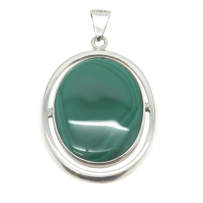925 Sterling Silver Vintage Mexico Real Malachite Modernist Pendant