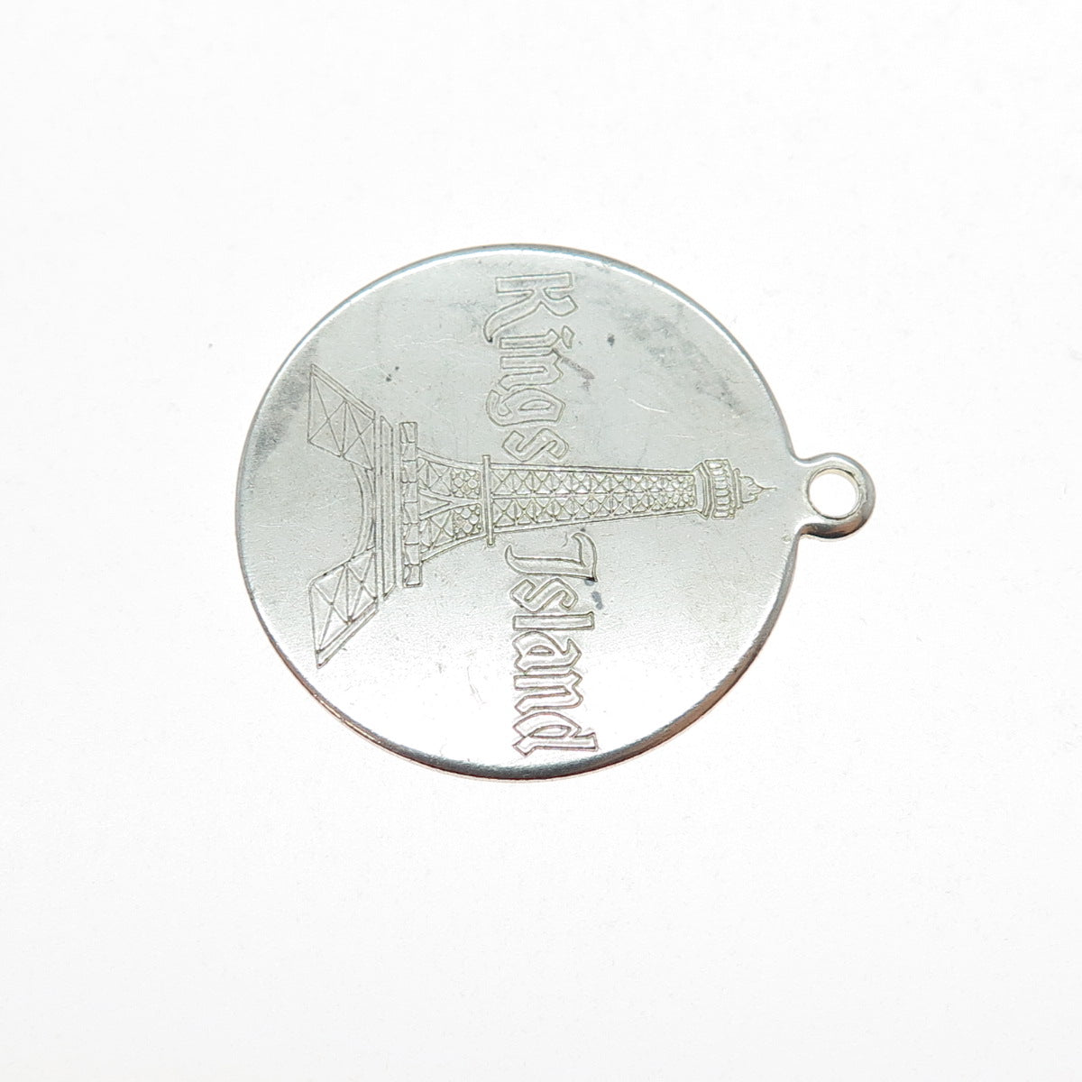 Rosecraft Sterling Silver Vintage Engraved Kings Island Round Tag Charm Pendant