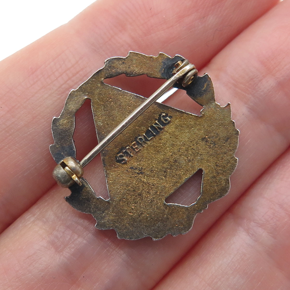 925 Sterling Silver Gold Plated Antique Enamel WSCS Methodist Church Pin Brooch
