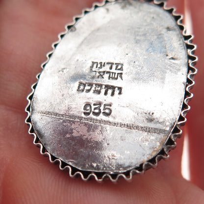 935 Silver Antique Art Deco Israel Real Turquoise Oxidized Charm Pendant