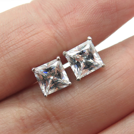 925 Sterling Silver Princess-Cut C Z Stud Earrings