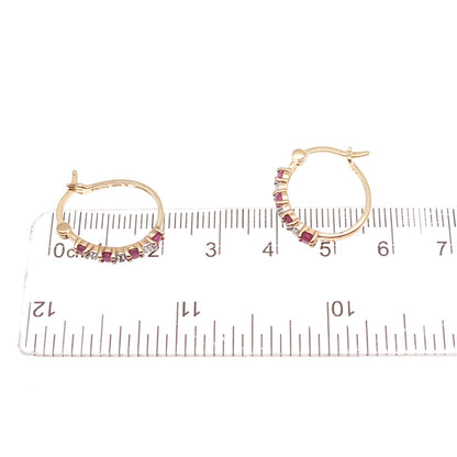 Ross Simons 925 Sterling Silver Gold Plated Real Diamond & Ruby Hoop Earrings