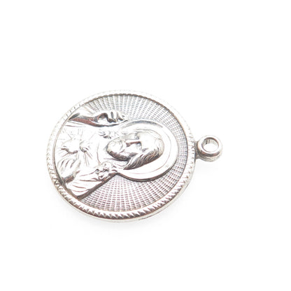 925 Sterling Silver Vintage St. Mary & Jesus Religious Medal Charm Pendant