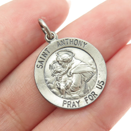 925 Sterling Silver Vintage Saint Anthony Medal Religious Pendant